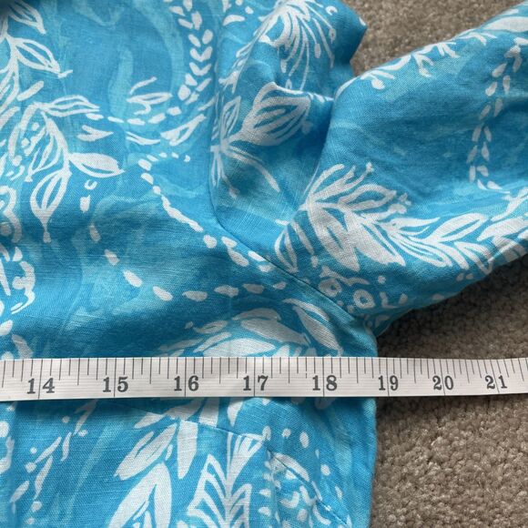 Talbots Linen Midi Dress Womens 8 Blue Floral Button Tie Collar Coastal Beach - Picture 8 of 9